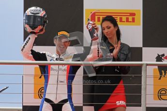 © Octane Photographic Ltd 2012. World Superbike Championship – European GP – Donington Park, Sunday 13th May 2012. Race 1 Podium. Marco Melandri celebrates BMW's 1st ever SBK win. Digital Ref : 0335lw7d7515