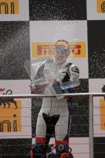 © Octane Photographic Ltd 2012. World Superbike Championship – European GP – Donington Park, Sunday 13th May 2012. Race 1 Podium. Leon Haslam sprays his Champaign. Digital Ref : 0335lw7d7565