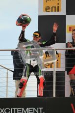 © Octane Photographic Ltd 2012. World Superbike Championship – European GP – Donington Park, Sunday 13th May 2012. Race 2. Tom Sykes on the podium. Digital Ref : 0337cb1d5928