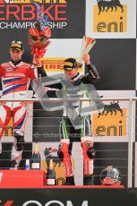 © Octane Photographic Ltd 2012. World Superbike Championship – European GP – Donington Park, Sunday 13th May 2012. Race 2. Tom Sykes on the podium. Digital Ref : 0337cb1d5966