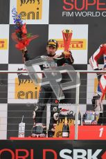 © Octane Photographic Ltd 2012. World Superbike Championship – European GP – Donington Park, Sunday 13th May 2012. Race 2. Max Biaggi on the podium. Digital Ref : 0337cb1d5979