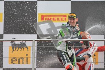 © Octane Photographic Ltd 2012. World Superbike Championship – European GP – Donington Park, Sunday 13th May 2012. Race 2. Tom Sykes sprays the crowd with his Champaign. Digital Ref : 0337cb1d6028