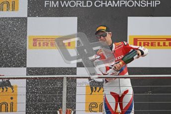 © Octane Photographic Ltd 2012. World Superbike Championship – European GP – Donington Park, Sunday 13th May 2012. Race 2. Jonathan Rea sprays the victory Champaign. Digital Ref : 0337cb1d6039