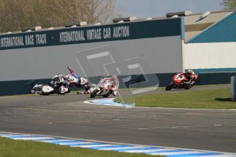 © Octane Photographic Ltd 2012. World Superbike Championship – European GP – Donington Park, Sunday 13th May 2012. Race 2. Jonathan Rea nips though to take the win as Leon Haslam and Marco Melandri crash on the last corner of the last lap whilst running 1-2. Digital Ref : 0337lw7d8426