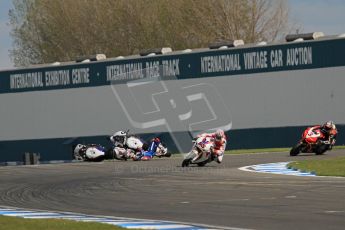 © Octane Photographic Ltd 2012. World Superbike Championship – European GP – Donington Park, Sunday 13th May 2012. Race 2. Jonathan Rea nips though to take the win as Leon Haslam and Marco Melandri crash on the last corner of the last lap whilst running 1-2. Digital Ref : 0337lw7d8428