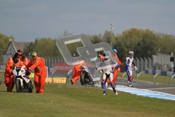 © Octane Photographic Ltd 2012. World Superbike Championship – European GP – Donington Park, Sunday 13th May 2012. Race 2. The wreckage is cleared after the Melandri/Haslam crash on the final corner of the final lap. Digital Ref : 0337lw7d8457