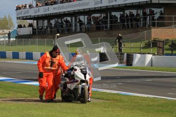 © Octane Photographic Ltd 2012. World Superbike Championship – European GP – Donington Park, Sunday 13th May 2012. Race 2. Leon Haslam pushed his bike across the line to take 15th place after having lead the race into the final corner. Digital Ref : 0337lw7d8548