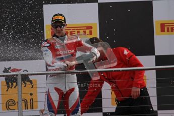 © Octane Photographic Ltd 2012. World Superbike Championship – European GP – Donington Park, Sunday 13th May 2012. Race 2. Jonathan Rea sprays the victory Champaign. Digital Ref : 0337lw7d8737