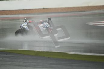 © Octane Photographic Ltd. World Superbike Championship – Silverstone, Race 2. Sunday 5th August 2012. Carlos Checa drops his bike on standing water heading into Club corner - Ducati 1098R - Althea Racing. Digital Ref :