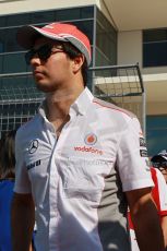 World © Octane Photographic Ltd. F1 USA GP, Austin, Texas, Circuit of the Americas (COTA), Sunday 17th November 2013 - Drivers' parade. Vodafone McLaren Mercedes MP4/28 - Sergio Perez. Digital Ref : 0860lw1d2351