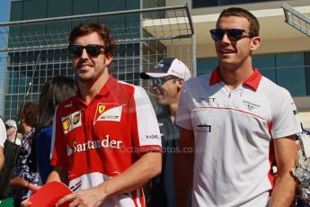 World © Octane Photographic Ltd. F1 USA GP, Austin, Texas, Circuit of the Americas (COTA), Sunday 17th November 2013 - Drivers' parade. Scuderia Ferrari F138 - Fernando Alonso and Williams FW35 - Pastor Maldonado. Digital Ref : 0860lw1d2354