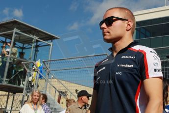 World © Octane Photographic Ltd. F1 USA GP, Austin, Texas, Circuit of the Americas (COTA), Sunday 17th November 2013 - Drivers' parade. Williams FW35 - Valtteri Bottas. Digital Ref : 0860lw1d2363