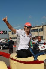 World © Octane Photographic Ltd. F1 USA GP, Austin, Texas, Circuit of the Americas (COTA), Sunday 17th November 2013 - Drivers' parade. Vodafone McLaren Mercedes MP4/28 - Jenson Button. Digital Ref : 0860lw1d2421