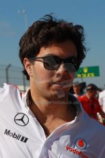 World © Octane Photographic Ltd. F1 USA GP, Austin, Texas, Circuit of the Americas (COTA), Sunday 17th November 2013 - Drivers' parade. Vodafone McLaren Mercedes MP4/28 - Sergio Perez. Digital Ref : 0860lw1d2507