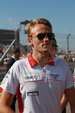 World © Octane Photographic Ltd. F1 USA GP, Austin, Texas, Circuit of the Americas (COTA), Sunday 17th November 2013 - Drivers' parade. Marussia F1 Team MR02 - Max Chilton. Digital Ref : 0860lw1d2524