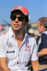 World © Octane Photographic Ltd. F1 USA GP, Austin, Texas, Circuit of the Americas (COTA), Sunday 17th November 2013 - Drivers' parade. Vodafone McLaren Mercedes MP4/28 - Sergio Perez. Digital Ref : 0860lw1d5829