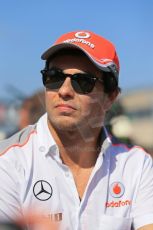 World © Octane Photographic Ltd. F1 USA GP, Austin, Texas, Circuit of the Americas (COTA), Sunday 17th November 2013 - Drivers' parade. Vodafone McLaren Mercedes MP4/28 - Sergio Perez. Digital Ref : 0860lw1d5831