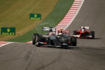 World © Octane Photographic Ltd. F1 USA GP, Austin, Texas, Circuit of the Americas (COTA), Sunday 17th November 2013 - Race. Sauber C32 - Nico Hulkenberg, Vodafone McLaren Mercedes MP4/28 - Sergio Perez and Scuderia Ferrari F138 - Fernando Alonso. Digital Ref : 0861lw1d2699