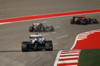 World © Octane Photographic Ltd. F1 USA GP, Austin, Texas, Circuit of the Americas (COTA), Sunday 17th November 2013 - Race. Infiniti Red Bull Racing RB9 - Mark Webber, Vodafone McLaren Mercedes MP4/28 - Jenson Button and Williams FW35 - Valtteri Bottas. Digital Ref : 0861lw1d2718