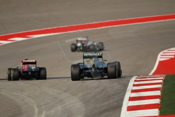 World © Octane Photographic Ltd. F1 USA GP, Austin, Texas, Circuit of the Americas (COTA), Sunday 17th November 2013 - Race. Sahara Force India VJM06 - Paul di Resta, Scuderia Toro Rosso STR 8 - Daniel Ricciardo and Mercedes AMG Petronas F1 W04 - Nico Rosberg. Digital Ref : 0861lw1d2727