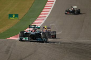 World © Octane Photographic Ltd. F1 USA GP, Austin, Texas, Circuit of the Americas (COTA), Sunday 17th November 2013 - Race. Mercedes AMG Petronas F1 W04 – Lewis Hamilton and Infiniti Red Bull Racing RB9 - Mark Webber. Digital Ref : 0861lw1d2770