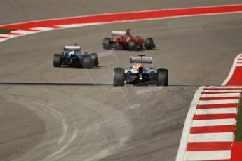 World © Octane Photographic Ltd. F1 USA GP, Austin, Texas, Circuit of the Americas (COTA), Sunday 17th November 2013 - Race. Scuderia Ferrari F138 - Fernando Alonso, Williams FW35 - Valtteri Bottas and Sahara Force India VJM06 - Paul di Resta. Digital Ref : 0861lw1d2784