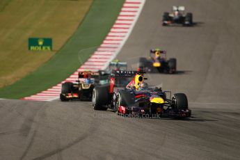 World © Octane Photographic Ltd. F1 USA GP, Austin, Texas, Circuit of the Americas (COTA), Sunday 17th November 2013 - Race. Vettel leads Grosjean, Hamilton, Webber and Hulkenberg. Digital Ref : 0861lw1d2808