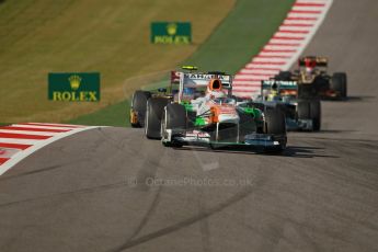 World © Octane Photographic Ltd. F1 USA GP, Austin, Texas, Circuit of the Americas (COTA), Sunday 17th November 2013 - Race. Sahara Force India VJM06 - Paul di Resta, Scuderia Toro Rosso STR 8 - Daniel Ricciardo, Mercedes AMG Petronas F1 W04 - Nico Rosberg and Lotus F1 Team E21 – Heikki Kovalainen. Digital Ref : 0861lw1d2837