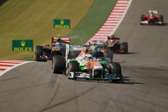 World © Octane Photographic Ltd. F1 USA GP, Austin, Texas, Circuit of the Americas (COTA), Sunday 17th November 2013 - Race. Sahara Force India VJM06 - Paul di Resta and Scuderia Toro Rosso STR 8 - Daniel Ricciardo. Digital Ref : 0861lw1d2901