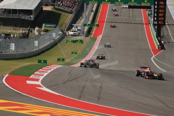 World © Octane Photographic Ltd. F1 USA GP, Austin, Texas, Circuit of the Americas (COTA), Sunday 17th November 2013 - Race. Vettel leads Grosjean and Hamilton. Digital Ref : 0861lw1d5950