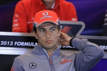 World © Octane Photographic Ltd. USA F1 Grand Prix, Austin, Texas, Circuit of the Americas (COTA). FIA Press Conference, Thursday 14th November 2013. Sergio Perez – Vodafone McLaren Mercedes.Digital Ref : 0851lw1d2355