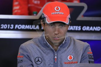 World © Octane Photographic Ltd. USA F1 Grand Prix, Austin, Texas, Circuit of the Americas (COTA). FIA Press Conference, Thursday 14th November 2013. Sergio Perez – Vodafone McLaren Mercedes.Digital Ref : 0851lw1d2363