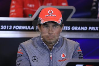 World © Octane Photographic Ltd. USA F1 Grand Prix, Austin, Texas, Circuit of the Americas (COTA). FIA Press Conference, Thursday 14th November 2013. Sergio Perez – Vodafone McLaren Mercedes.Digital Ref : 0851lw1d2389