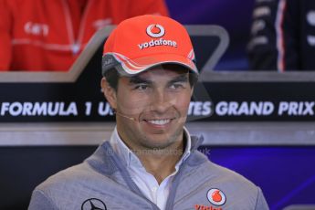 World © Octane Photographic Ltd. USA F1 Grand Prix, Austin, Texas, Circuit of the Americas (COTA). FIA Press Conference, Thursday 14th November 2013. Sergio Perez – Vodafone McLaren Mercedes.Digital Ref : 0851lw1d2454