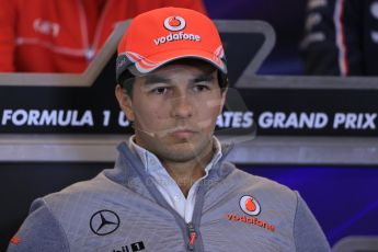 World © Octane Photographic Ltd. USA F1 Grand Prix, Austin, Texas, Circuit of the Americas (COTA). FIA Press Conference, Thursday 14th November 2013. Sergio Perez – Vodafone McLaren Mercedes.Digital Ref : 0851lw1d2466