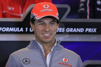 World © Octane Photographic Ltd. USA F1 Grand Prix, Austin, Texas, Circuit of the Americas (COTA). FIA Press Conference, Thursday 14th November 2013. Sergio Perez – Vodafone McLaren Mercedes.Digital Ref : 0851lw1d2580