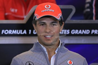 World © Octane Photographic Ltd. USA F1 Grand Prix, Austin, Texas, Circuit of the Americas (COTA). FIA Press Conference, Thursday 14th November 2013. Sergio Perez – Vodafone McLaren Mercedes.Digital Ref : 0851lw1d2601