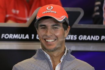 World © Octane Photographic Ltd. USA F1 Grand Prix, Austin, Texas, Circuit of the Americas (COTA). FIA Press Conference, Thursday 14th November 2013. Sergio Perez – Vodafone McLaren Mercedes.Digital Ref : 0851lw1d2623