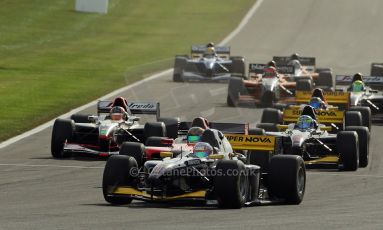 World © Octane Photographic Ltd./Carl Jones. Sunday September 1st 2013, AutoGP Race 1, Donington Park - Narain Karthikeyan, Super Nova leads the pack. Digital Ref : 0804cj1d1316