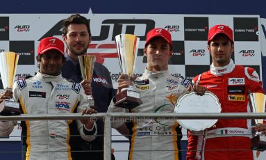 World © Octane Photographic Ltd./Carl Jones. Sunday September 1st 2013, AutoGP Race 1, Donington Park - Vittorio Ghirell (1st) and Narain Karthikeyan (3rd) , Super Nova, Kevin Giovesi (2nd) - Ghinzani Motorsport. Digital Ref : 0804cj7d3965