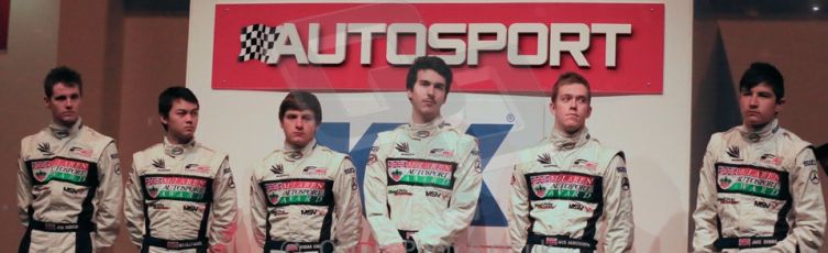 World © Octane Photographic Ltd./Carl Jones. January 10th 2013. Autosport International. 2012 Autosport McLaren BRDC Young Driver finalists, Josh Webster, Melville McKee, Jordan King, Josh Hill, Jack Hawksworth and winner Jake Dennis. Digital ref :