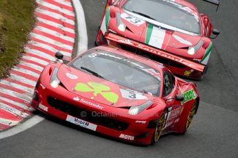 World © Octane Photographic Ltd. Avon Tyres British GT Championship. Monday 1st April 2013 Oulton Park – Race 1. Ferrari 458 Italia – Rosso Verde – Hector Lester, Allan Simonsen and Ferrari 458 Italia – AF Corse – Aaron Scott, John Dhillon. Digital Ref : 0623ce1d8918