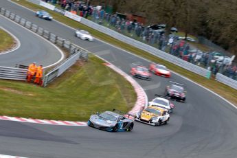 World © Octane Photographic Ltd. Avon Tyres British GT Championship. Monday 1st April 2013 Oulton Park – Race 1. The McLaren MP4-12C GT3 – Preci-Spark Engineering of David Jones and Godfrey Jones leand the Ginetta G55 GT3 – Ginetta UK Ltd. entry of Mike Simpson and Richard Sykes and the rest of the local pack. Digital Ref : 0623ce1d9055