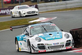 World © Octane Photographic Ltd. Avon Tyres British GT Championship. Monday 1st April 2013 Oulton Park – Race 2. Porsche 997 GT3-R – Oman Air Motorbase – Michael Caine, Ahmad Al Harthy. Digital Ref : 0625ce1d9656