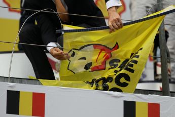 World © Octane Photographic Ltd. F1 Belgian GP - Spa-Francorchamps, Sunday 25th August 2013 - Podium. Anti Shell Arctic drill activists Greenpeace "Savethearctic.org" protesting on podium. Digital Ref : 0798lw1d0659