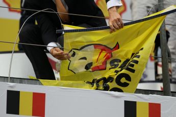 World © Octane Photographic Ltd. F1 Belgian GP - Spa-Francorchamps, Sunday 25th August 2013 - Podium. Anti Shell Arctic drill activists Greenpeace "Savethearctic.org" protesting on podium. Digital Ref : 0798lw1d0659