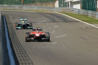 World © Octane Photographic Ltd. F1 Belgian GP - Spa - Francorchamps. Friday 23rd August 2013. Practice 2. Sauber C32 - Esteban Gutierrez followed by Nico Rosberg for Mercedes AMG Petronas F1 W04. Digital Ref : 0787lw1d7586