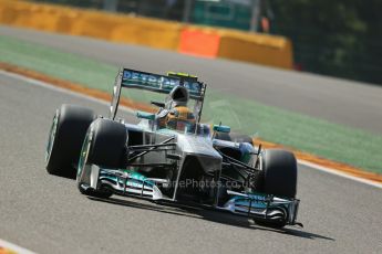 World © Octane Photographic Ltd. F1 Belgian GP - Spa - Francorchamps. Friday 23rd August 2013. Practice 2. Mercedes AMG Petronas F1 W04 – Lewis Hamilton. Digital Ref : 0787lw1d7947