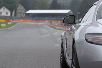 World © Octane Photographic Ltd. F1 Belgian GP - Spa-Francorchamps, Sunday 25th August 2013 - Race Build up. The Mercedes-Benz SLS safety car on the grid with La Source hairpin in the distance. Digital Ref : 0797cb7d3196