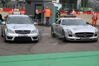 World © Octane Photographic Ltd. F1 Belgian GP - Spa-Francorchamps, Sunday 25th August 2013 - Race Build up. The Mercedes-Benz SLS safety car and FIA medical car. Digital Ref : 0797cb7d3270